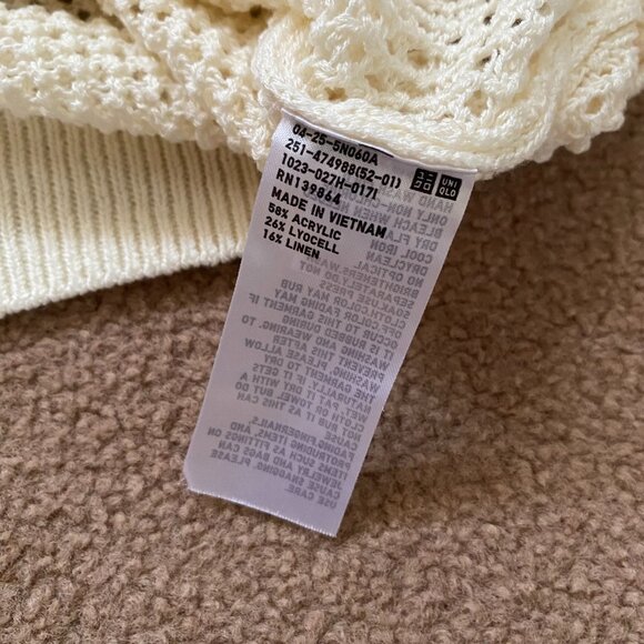 Uniqlo Women's XXS Mesh V-Neck Short Cardigan Sheer Off White Cream Linen - Picture 10 of 12